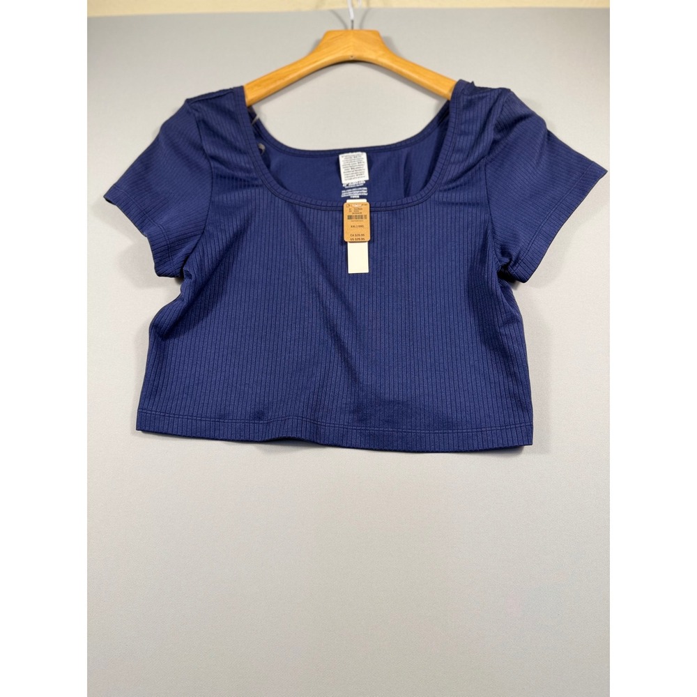 PINK Victoria's Secret Ribbed Square Neck Crop Top Blue XXL NWT